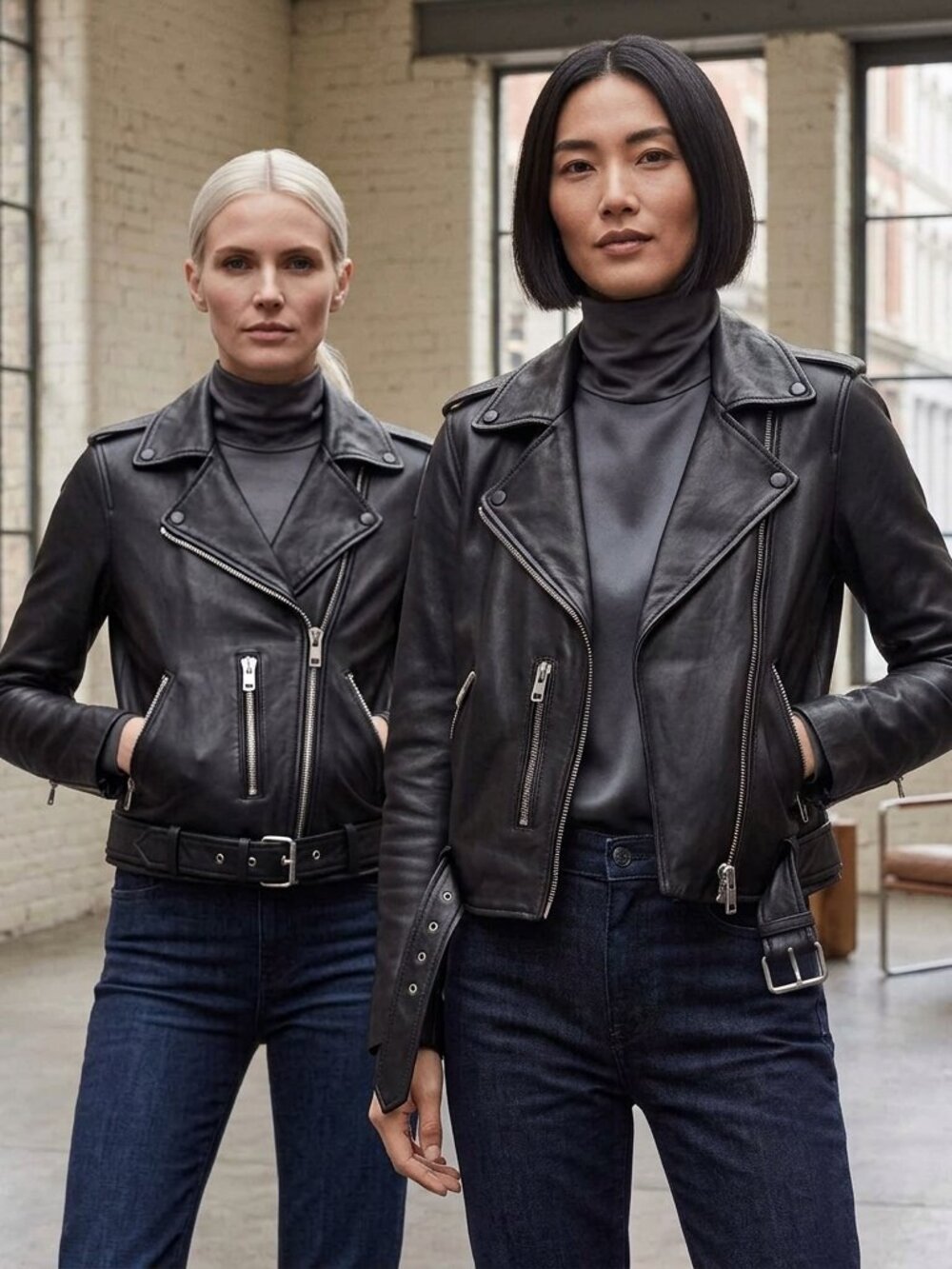 AllSaints Dalby Black Leather Jacket Size 6 Excellent Condition